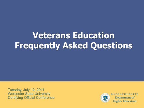 Veterans Education Frequently Asked Questions - Massachusetts ...