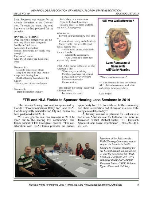 JUL:AUG 2013 E-Newsletter - Hearing Loss Association of Florida