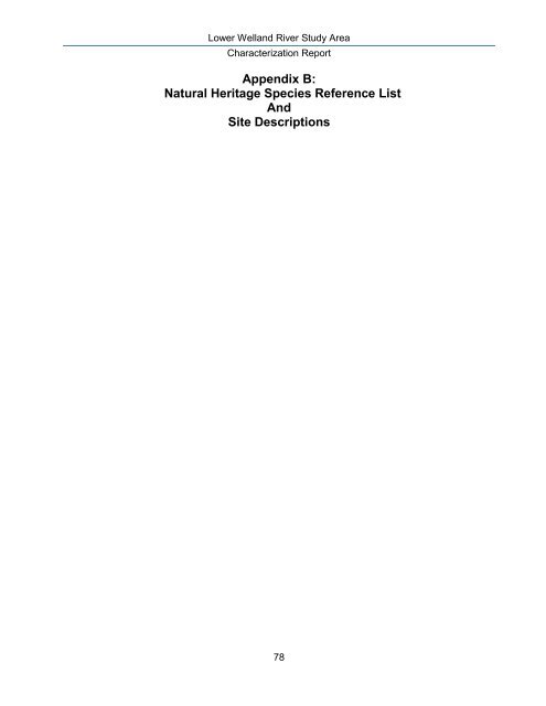 Lower Welland River Characterization Report - Niagara Peninsula ...