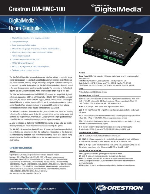 Spec Sheet: DM-RMC-100 - Custom Controls