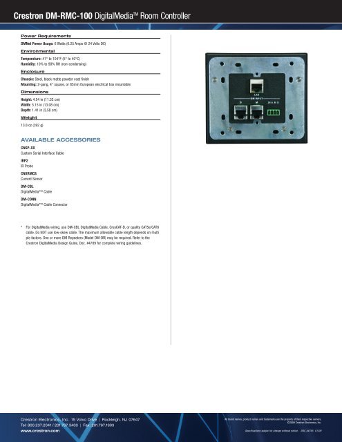 Spec Sheet: DM-RMC-100 - Custom Controls