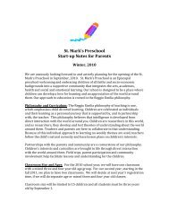 St. Mark's Preschool Start-up Notes for Parents