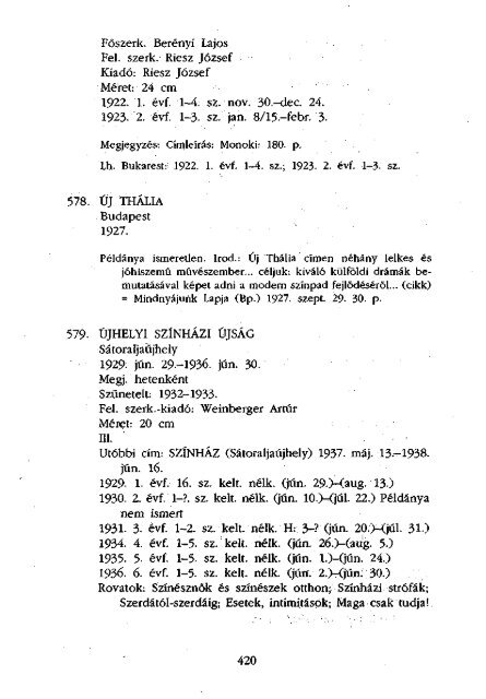 A magyar szÃ­nhÃ¡zi folyÃ³iratok bibliogrÃ¡fiÃ¡ja - OrszÃ¡gos SzÃ©chÃ©nyi ...