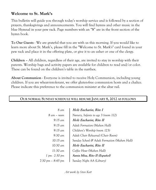 Sunday Bulletin for January 1, 2012 - St. Mark's Episcopal Church
