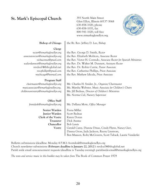 Sunday Bulletin for January 1, 2012 - St. Mark's Episcopal Church