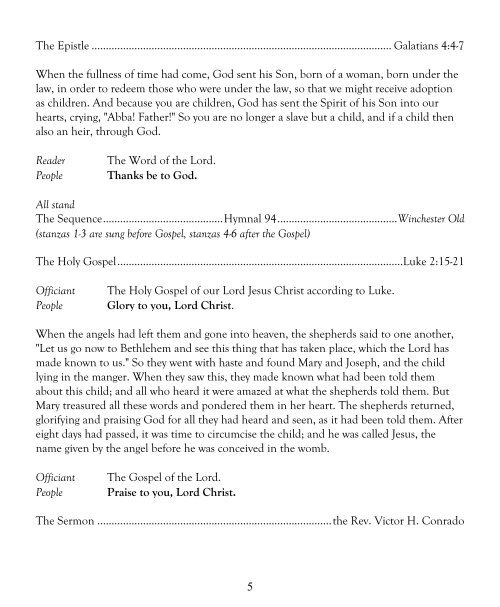 Sunday Bulletin for January 1, 2012 - St. Mark's Episcopal Church