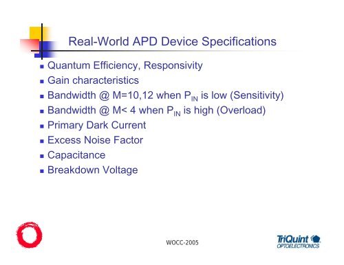 High Performance, Low Cost PIN, APD Receivers in Fiber Optical ...