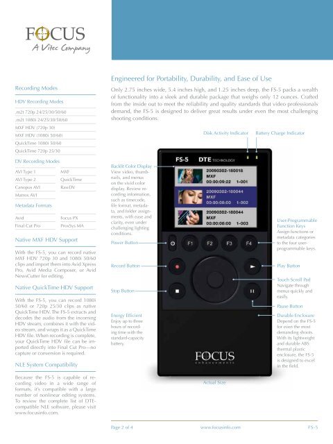 FS-5 Focus FS-5 Portable DTE Recorder - Vidab