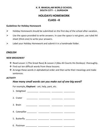 class 4 summer vacation homework english