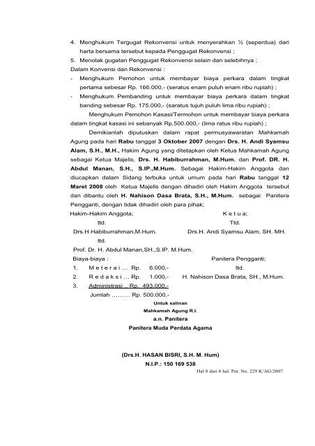 putusan nomor : 229 k/ag/2007 bismillahirrahmanirrahim demi ...