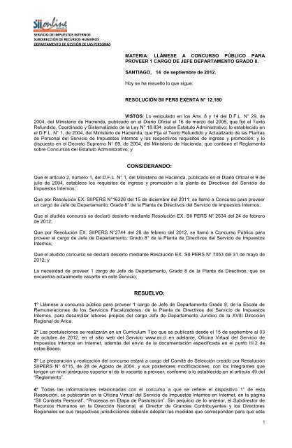 Resolución Exenta SIIPERS N°12180 del 14 de Septiembre del 2012