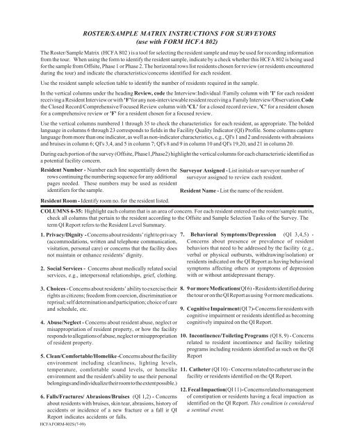 ROSTER/SAMPLE MATRIX INSTRUCTIONS FOR SURVEYORS ...