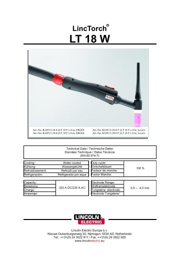 LT 18 W LincTorch - Lincoln Electric - documentations