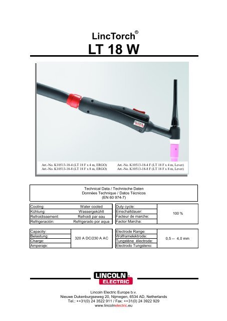 LT 18 W LincTorch - Lincoln Electric - documentations