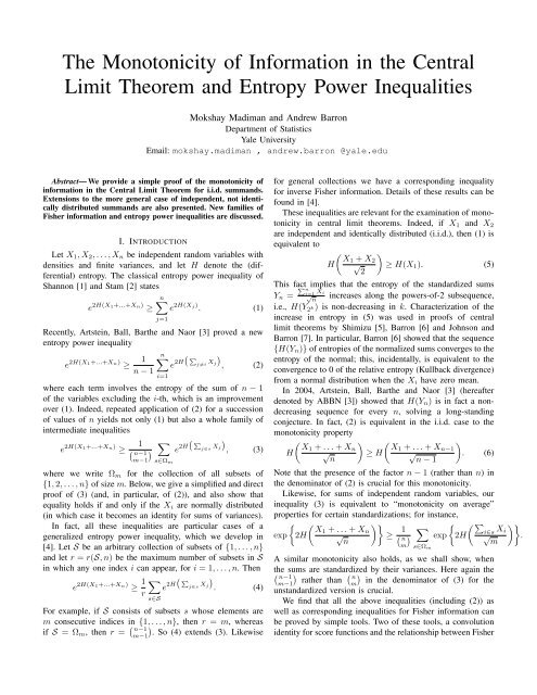 The Monotonicity of Information in the Central Limit Theorem and ...