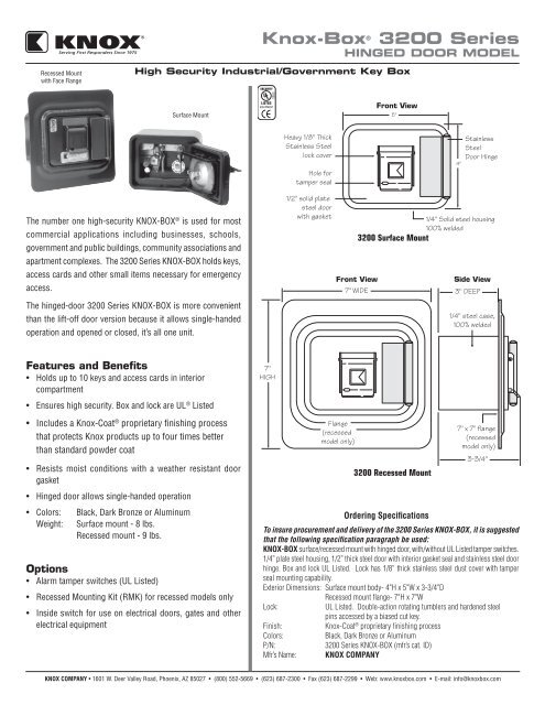 3200 Series Hinged Door Spec Sheet - Knox Box