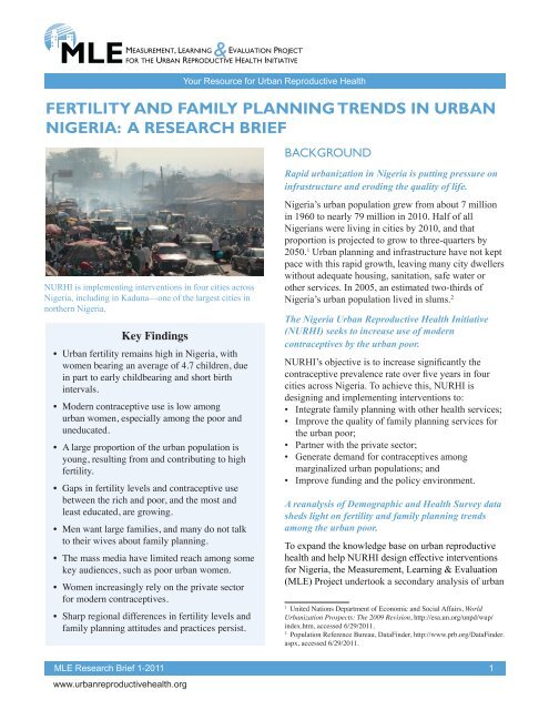 fertility and family planning trends in urban nigeria: a research brief