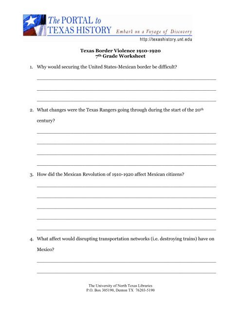 7th Grade Texas History Worksheets