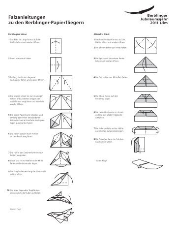 Falzanleitungen zu den Berblinger-Papierfliegern