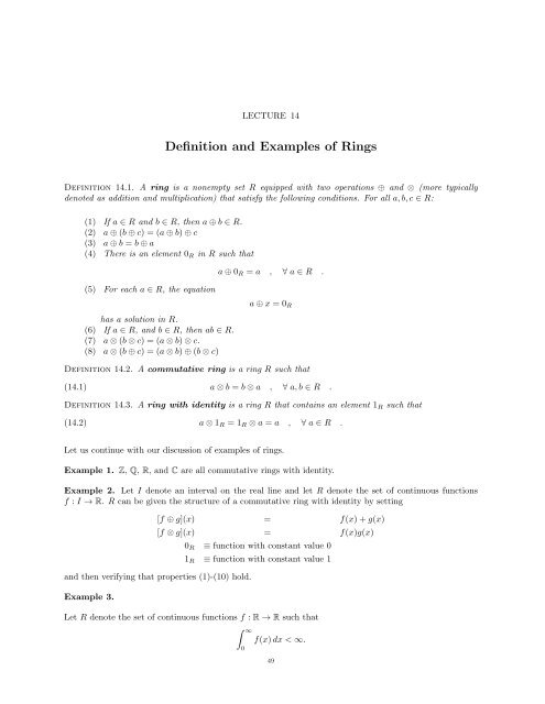 Lecture 14: Definition and Examples of Rings/A