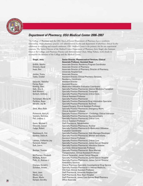 2007 Annual Report - College of Pharmacy - The Ohio State University