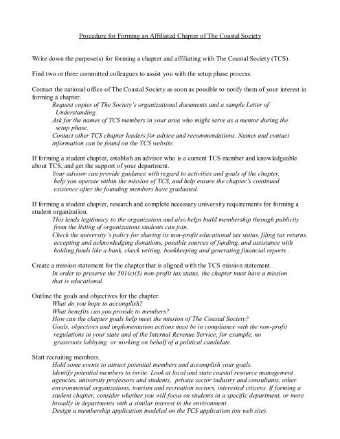 Procedure for Forming a Chapter - The Coastal Society