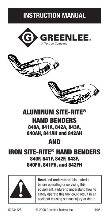 instruction manual aluminum site-riteÂ® hand benders and iron site ...