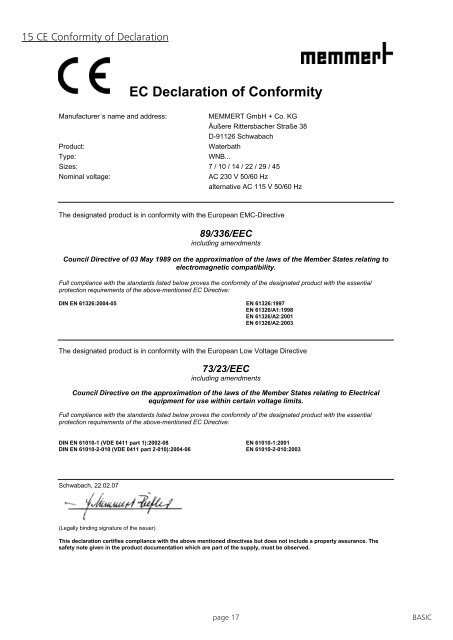 EC Declaration of Conformity