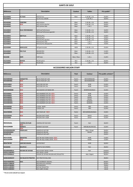 TARIF GOLF 2013