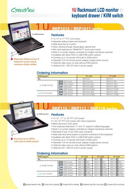 1u Rackmount Lcd Monitor Keyboard Drawer Kvm Switch
