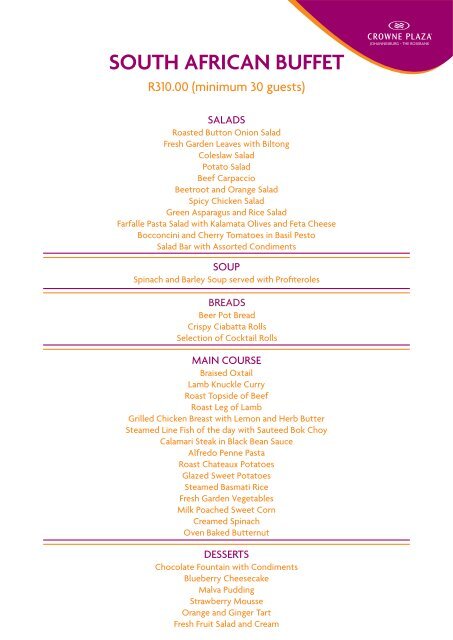 Click here to download our Buffet Menus - The Rosebank