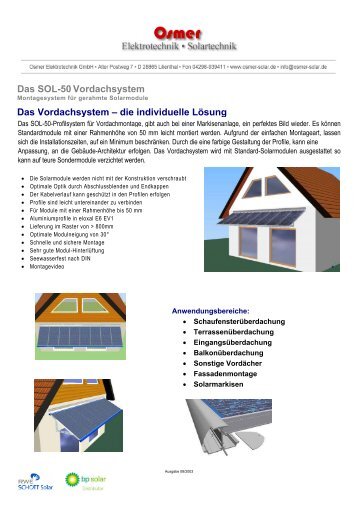 die individuelle LÃ¶sung Das SOL-50 Vordachsystem - Sonnendeal