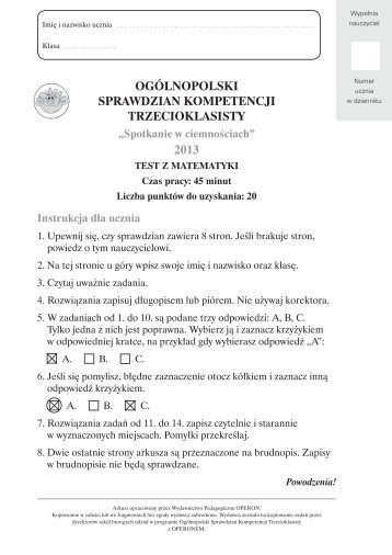 ogÃ³lnopolski sprawdzian kompetencji trzecioklasisty 2013 - Polska