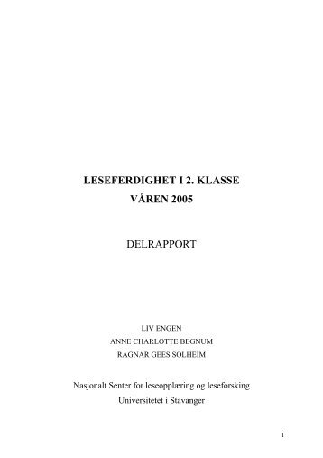 LESEFERDIGHET I 2. KLASSE VÃREN 2005 ... - Lesesenteret