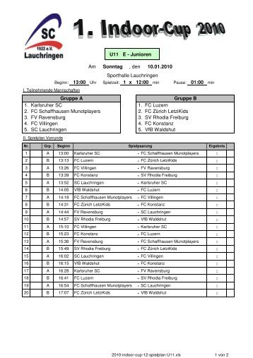 Indoor-Cup Spielplan U11 - SC Lauchringen