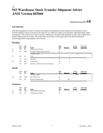 943 Warehouse Stock Transfer Shipment Advice ANSI Version ...