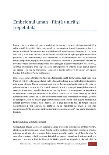 Embrionul uman - ființă unică şi irepetabilă - Asociația Pro-vita