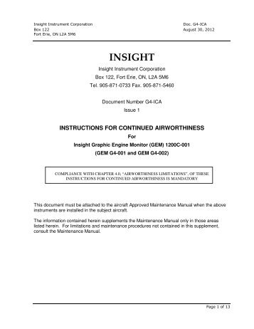 G4 Series Instructions for Continued Airworthiness - Insight Avionics