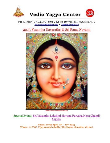 Vasantha Navarathri i 2013 Program Flyer - Vedic Yagya Center