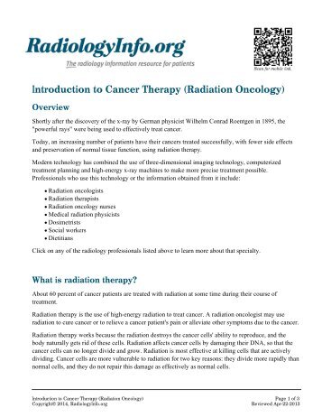 Introduction to Cancer Therapy (Radiation Oncology) - RadiologyInfo