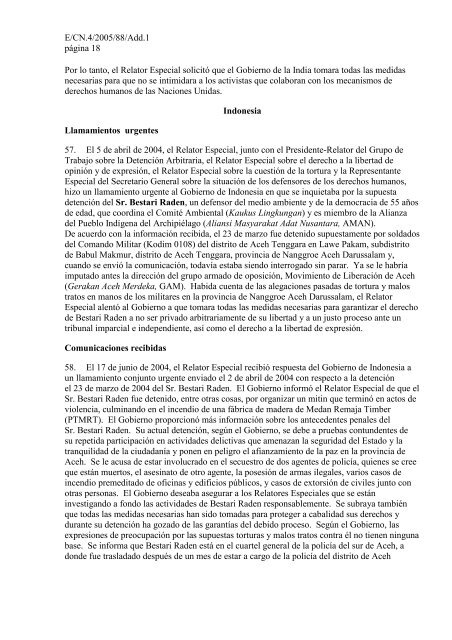 Informe del Relator Especial sobre la situaciÃ³n de los ... - Acnur