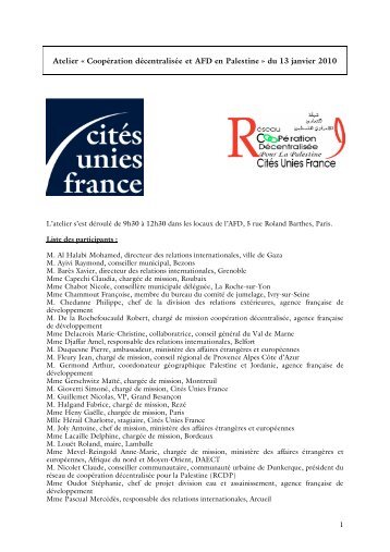 Compte rendu de l'atelier RCDP/AFD - CitÃ©s Unies France