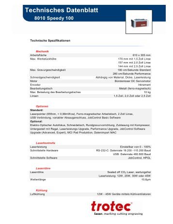 Technisches Datenblatt - Trotec Laser