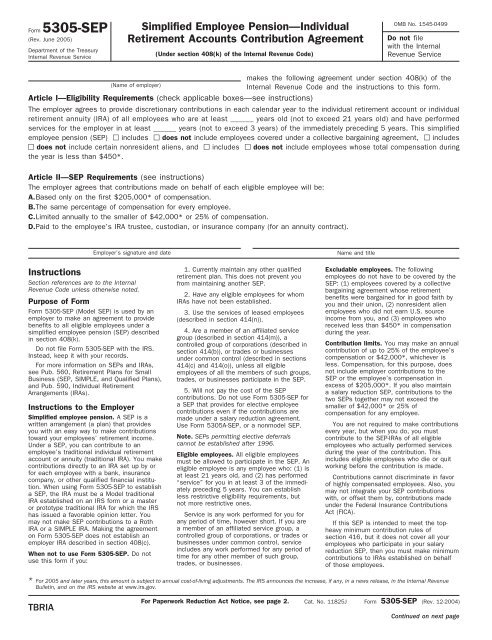 Form 5305-SEP - TIAA-CREF