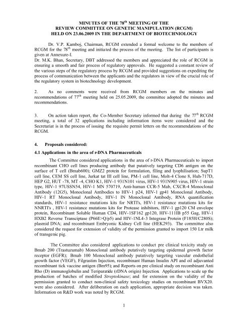 Minutes of 78th RCGM meeting held on 23rd June, 2009