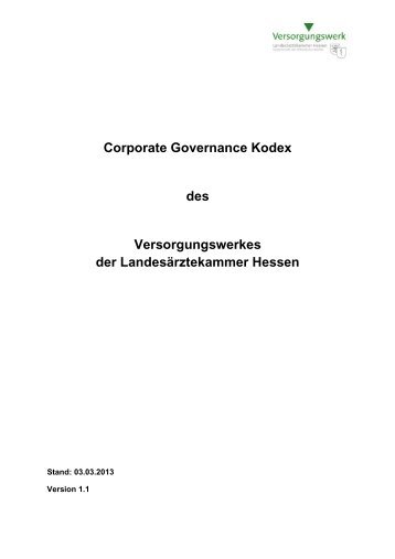 Corporate Governance Kodex - Versorgungswerk der ...