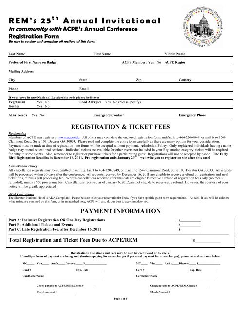 In Community With ACPE's Annual Conference Registration Form