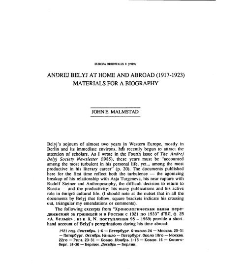 Andrej Belyj At Home And Abroad Europaorientalis It