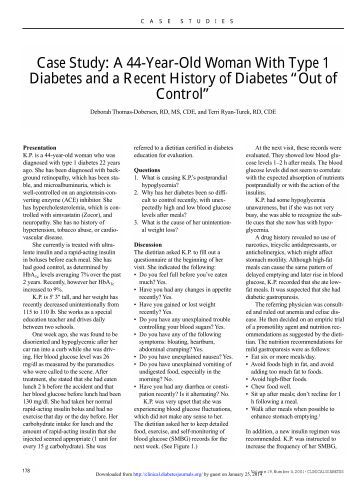 clinical case studies on diabetes Designed for graduate nutrition students, dietetic interns, and practicing dietitians, clinical case studies for the nutrition care process presents realistic. clinical case studies on diabetes Designed for graduate nutrition students, dietetic interns, and practicing dietitians, clinical case studies for the nutrition care process presents realistic.