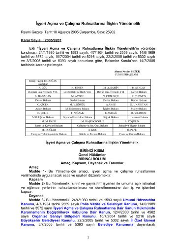 Ä°Åyeri AÃ§ma ve ÃalÄ±Åma RuhsatlarÄ±na Ä°liÅkin YÃ¶netmelik